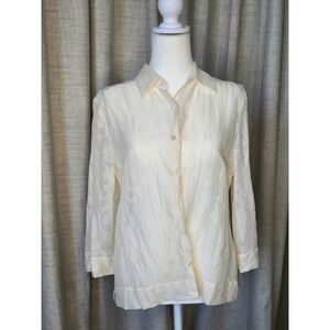 Rena Rowan Button Down Long Sleeve‎ Blouse Floral Pattern Cream Shirt